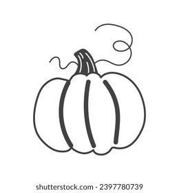 Autumn element of set in black line design. Highlighting of the cozy autumn vibes with a black-outlined pumpkin, setting a warm atmosphere. Vector illustration.