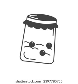 Autumn element of set in black line design. Demonstration of the autumn charm with a black-outlined jar of jam, adding to the cozy atmosphere. Vector illustration.