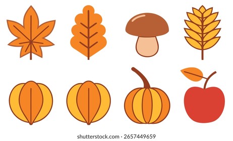 Elementos de otoño Colección de hojas de otoño calabazas y bellota Clipart conjunto de ilustración