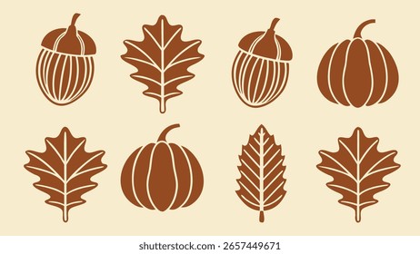 Elementos de outono Coleção de folhas de outono abóboras e bolota Clipart conjunto de ilustração
