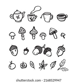 Autumn elements doodle set. Vector illustration
