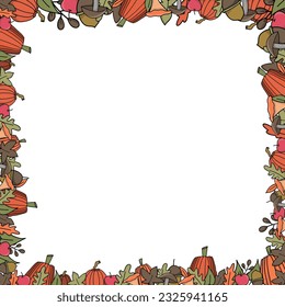 autumn elements frame. great gor thanksgiving invitation template or postcard. use this cozy fall leave,  sunflowers, maple, pumpkin and many more illustrations for  your beautiful design
