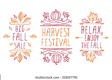 Autumn Elements. Hand-sketched Typographic Elements On White Background. Big Fall Sale. Harvest Festival. Relax, Enjoy The Fall