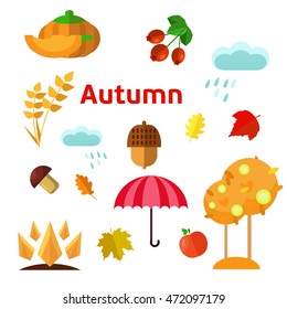 Autumn elements, icon and objects set for design.