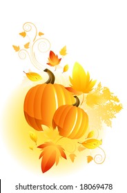 Autumn Elements including pumpkins and leaves. Vector illustration.