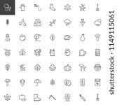 Autumn elements outline icons set. linear style symbols collection, line signs pack. vector graphics. Set includes icons as Mushroom, Glove, Maple Leaf, Wheat, Rain, Storm, Raincoat, Acorn, Hedgehog