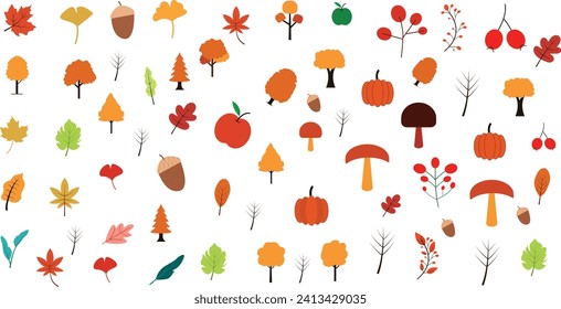 Herbstelemente setzen Dekoration. Hintergrund-Banner-Grenze, einzelne Vektorgrafik-Design