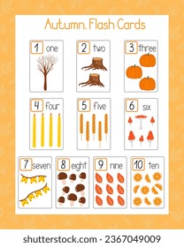 Autumn elements, Thanksgiving English vocabulary learning printable flash cards, educational holiday worksheet for kids, nursery, kindergarten, pre-school or leisure activity, teacher resources, game