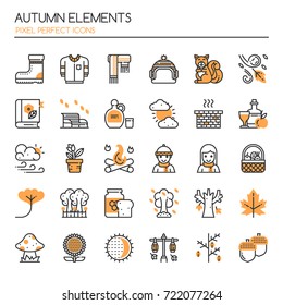 Autumn Elements , Thin Line and Pixel Perfect Icons
