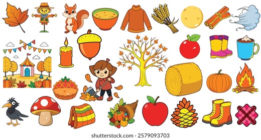 Autumn Elements Vector on white background
