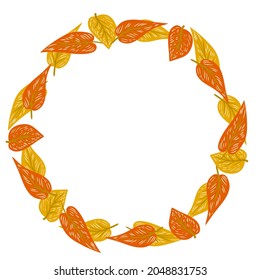Autumn elements in warm colors with a wreath. Vector design for autumn card, poster, logo, print, etc. 