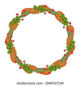 Autumn elements in warm colors with a wreath. Vector design for autumn card, poster, logo, print, etc. 
