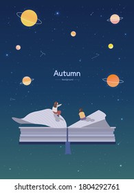 Autumn emotion illustration : Outer space and books