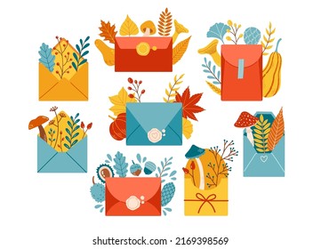 Autumn envelope fall season set vector illustration elements