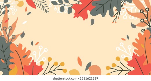 Autumn equinox day background vector design, tree branch. Floral banner design with abstract leaves pattern