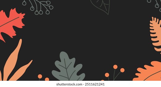 Autumn equinox day background vector design, tree branch. Floral banner design with abstract leaves pattern