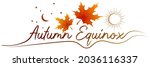 Autumn equinox vector illustration. September 22. Concept design with maple leaves in darker and lighter color. Crescent with stars and sun.