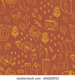 Autumn essentials seamless vector pattern. Everything you need to enjoy autumn.