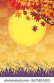 Autumn event of full moon viewing with autumn leaves, rabbits and silver grass