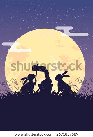 Autumn event of full moon viewing with autumn leaves, rabbits and silver grass