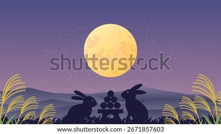 Autumn event of full moon viewing with autumn leaves, rabbits and silver grass