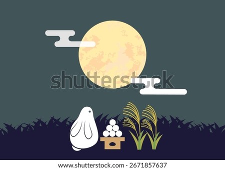 Autumn event of full moon viewing with autumn leaves, rabbits and silver grass