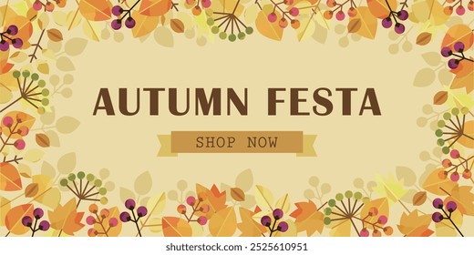 Faixa de Quadro Justo de outono ( Folhas em Queda de Vetor, Bagas, Folhas de outono 1:2 )	