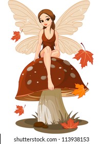  Autumn Fairy Sitting On Mushroom