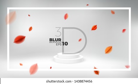 Autumn fall abstract studio background with red leaves and product display podium vector design elements