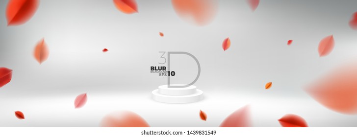 Autumn fall abstract studio background with red leaves and product display podium vector design elements