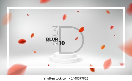 Autumn fall abstract studio background with red leaves and product display podium vector design elements
