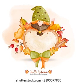 Autumn or Fall Animal decor, Autumn Gnome, Fall Gnome, Digital paint watercolor illustration
