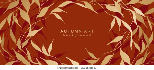 Otoño Otoño de fondo de arte. Anuncio Abstractas con marco de ramas y hojas doradas. Ilustración vectorial para el diseño publicitario, impresión, embalaje, invitación, tarjeta de felicitación, cartel, cubierta, volante