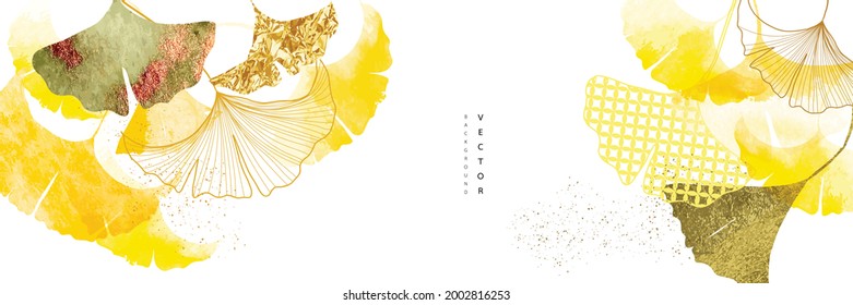 Fondo asiático otoño y otoño, diseño de fondo abstracto de estilo oriental chino y japonés con decoración de hojas de ginkgo en textura de color agua