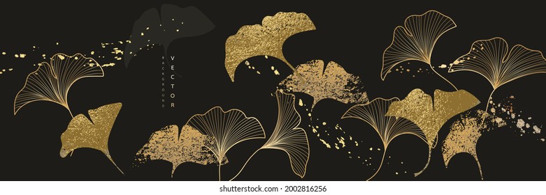 Autumn and fall Asian background ,Oriental Chinese and Japanese style abstract pattern background design  with ginkgo leaf decorate in water color texture