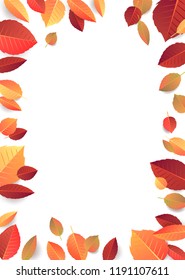 Autumn, fall background with bright golden and red leaves. Abstract Vertical Illustration White Background