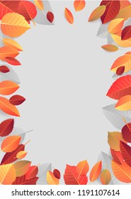 Autumn, fall background with bright golden and red leaves. Abstract Vertical Illustration Grey Background