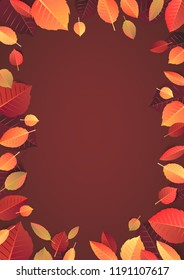 Autumn, fall background with bright golden and red leaves. Abstract Vertical Illustration Dark Background