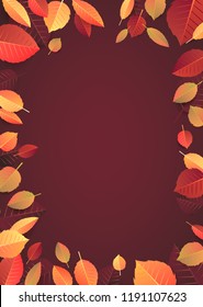Autumn, fall background with bright golden and red leaves. Abstract Vertical Illustration Dark Background