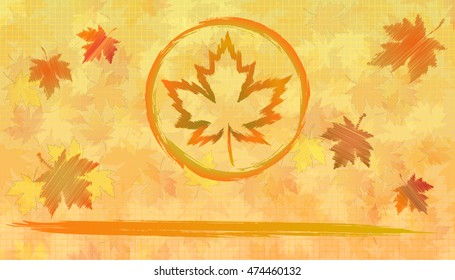 Autumn fall background with bright golden maple leaves.  Abstract vector illustration.