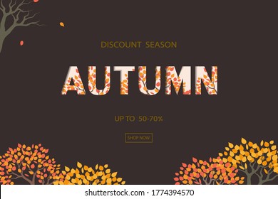 Autumn or Fall background with discount text for shopping promotion,poster,leaflet,banner,flyer or website,vector illustration