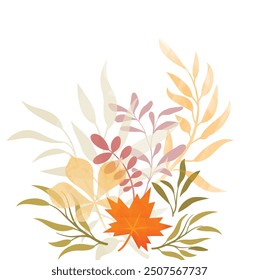 Autumn Fall Background. Floral foliage texture. Flourish leaves decor. Autumnal  Nature. Watercolor Drawing for your design