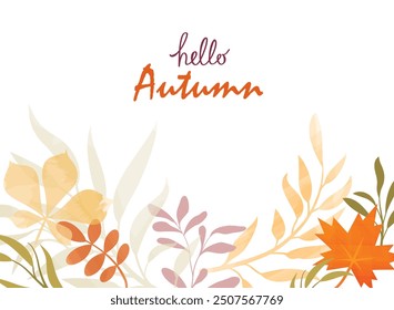 Autumn Fall Background. Floral foliage texture. Flourish leaves decor. Autumnal  Nature. Watercolor Drawing for your design
