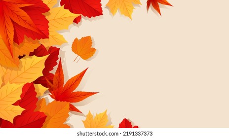 Autumn fall background with golden, red and orange autumn leaves isolated on background with place for text. Vector illustration