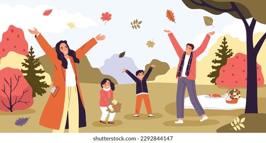 Autumn and fall background with outdoor activity symbols flat vector illsutration