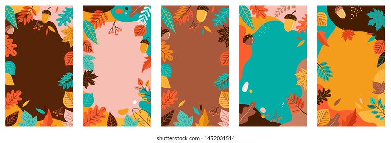 Autumn, fall banners, collection of abstract background designs for story, fall sale, social media promotional content. Vector illustration