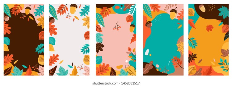 Autumn, fall banners, collection of abstract background designs for story, fall sale, social media promotional content. Vector illustration