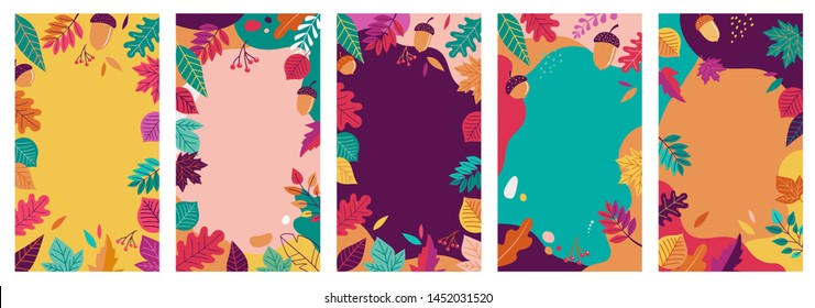 Autumn, Fall Banners, Collection Of Abstract Background Designs For Story, Fall Sale, Social Media Promotional Content. Vector Illustration