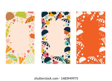 Autumn, fall banners, collection background designs with umbrellas, fall sale, social media promotional content. Cute vector illustration