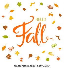 autumn fall border, frame background with colorful forest leaves